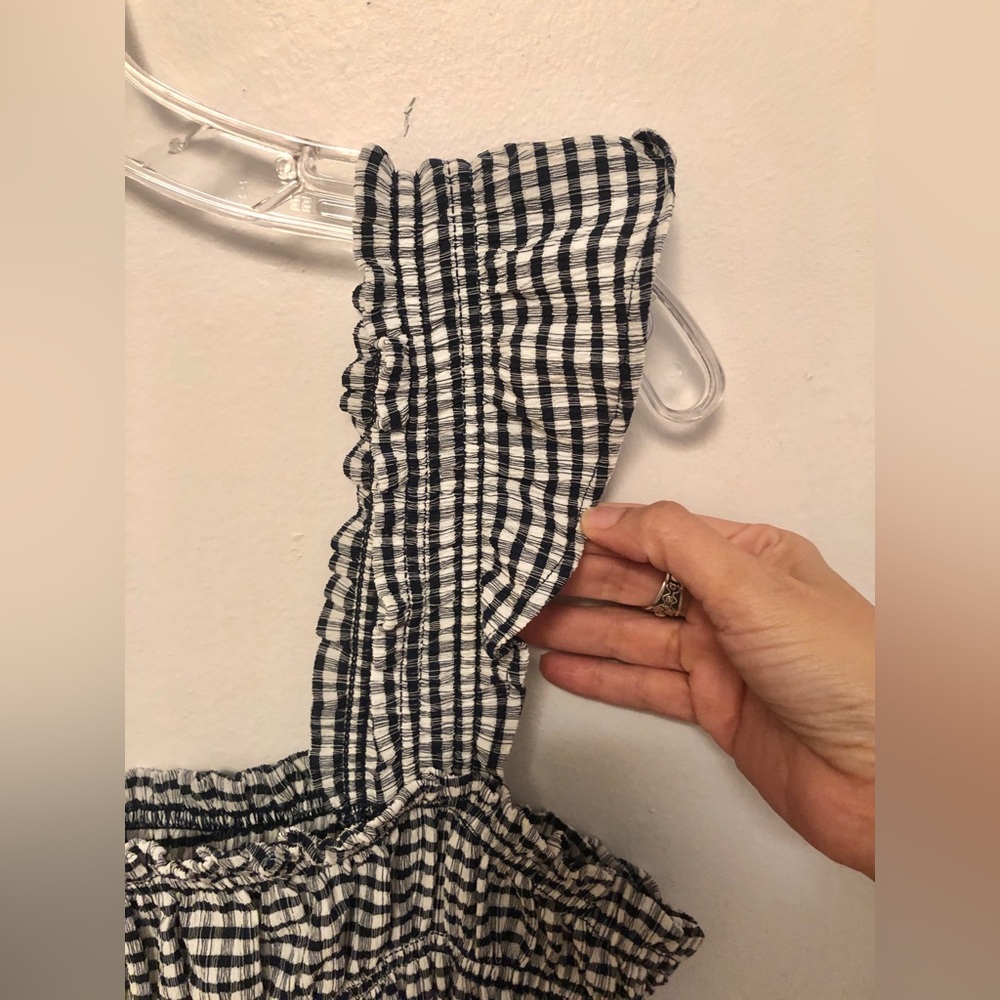 Old Navy Long Navy Blue Gingham Smocked Maxi Dress with Ruffle straps size XL - Picture 6 of 11